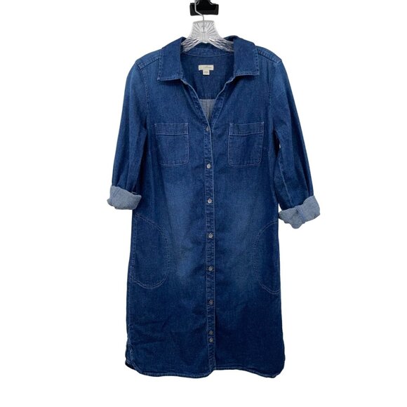 J Jill Denim Dress Womens S Used Blue Button Front - Picture 2 of 14